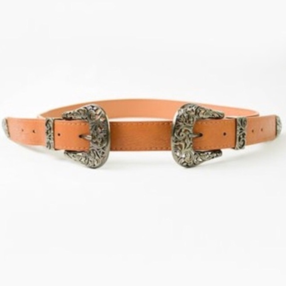 Brown double buckle western belt
